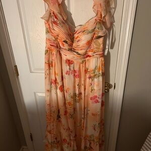 Azazie Peach Floral Maxi Dress